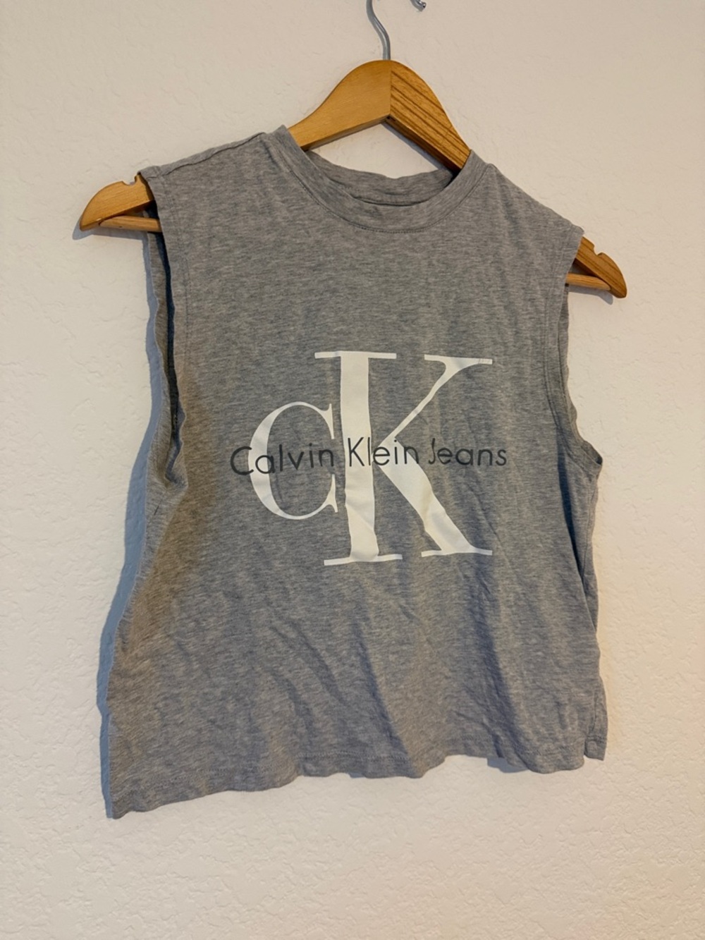 Calvin Klein Jeans Gray Logo Muscle Tank